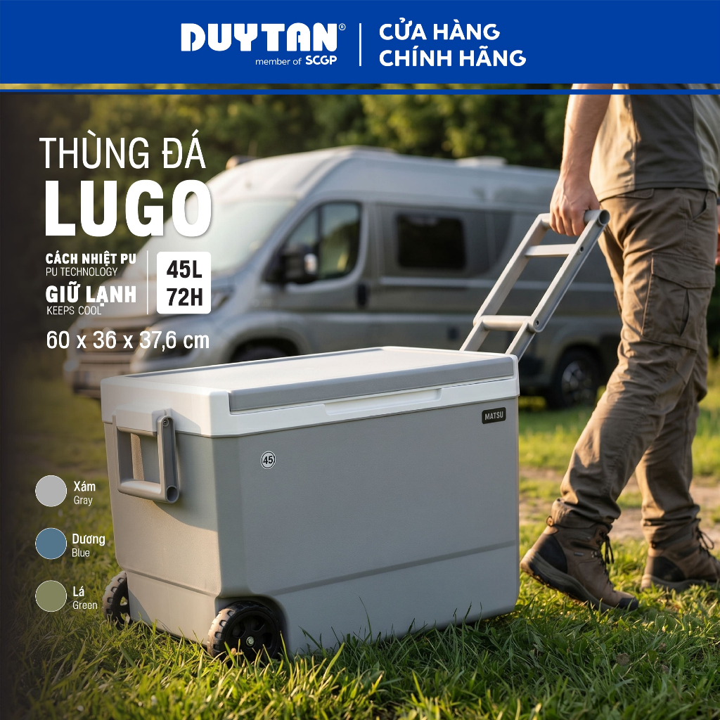 Thùng Đá Giữ Lạnh LUGO MATSU Dung Tích 45L, Giữ Lạnh 72H, Tích Hợp Bánh Xe Và Tay Kéo Tiện Lợi