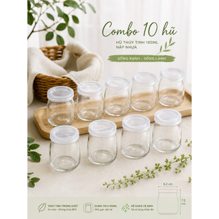 Combo 10 Hũ Thủy Tinh Nắp Nhựa Kín 100ml - Làm Sữa Chua Panna Cotta Pudding Bánh Flan Đựng Trái Cây Tráng Miệng Healthy