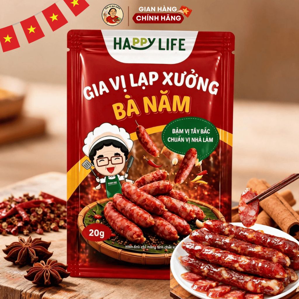 Gia Vị Làm Lạp Xưởng Tây Bắc Bà Năm Tại Nhà Đơn Giản Gói 20G cho 1kg Thịt Hoa Hồi Mắc Khén Tiêu Quế