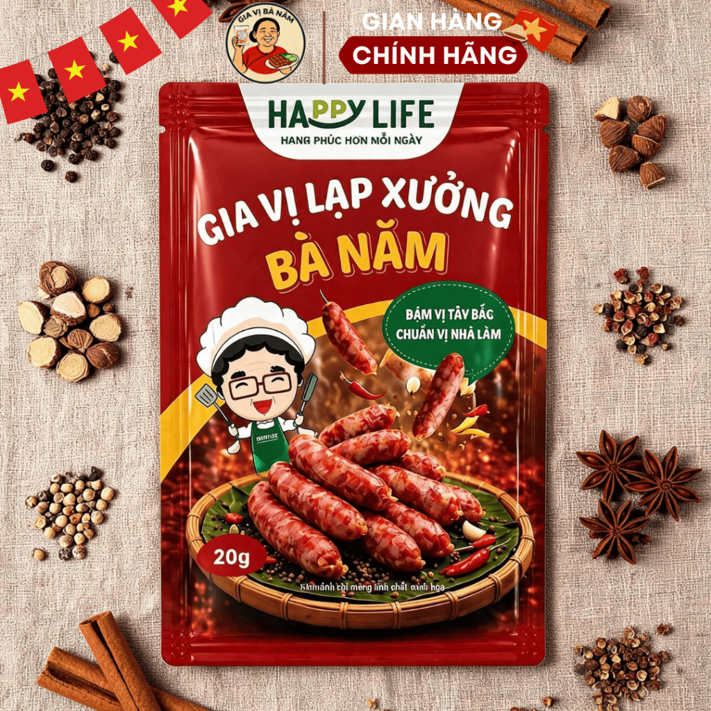Gia Vị Làm Lạp Xưởng Tây Bắc Bà Năm Chuânr Vị Gói 20g Dùng Cho 1,5-2kg Thịt Siêu Tiện Lợi
