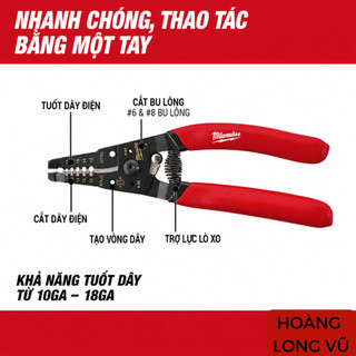 Kìm tuốt dây điện, tuốt dây cáp Milwaukee 48-22-6109 kìm đa năng, kìm thợ điện nước