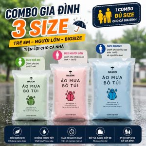 Combo 3 áo mưa trong suốt, áo mưa bỏ túi Nason nhỏ gọn, dễ dàng mang theo, mỏng nhẹ, chống thấm nước