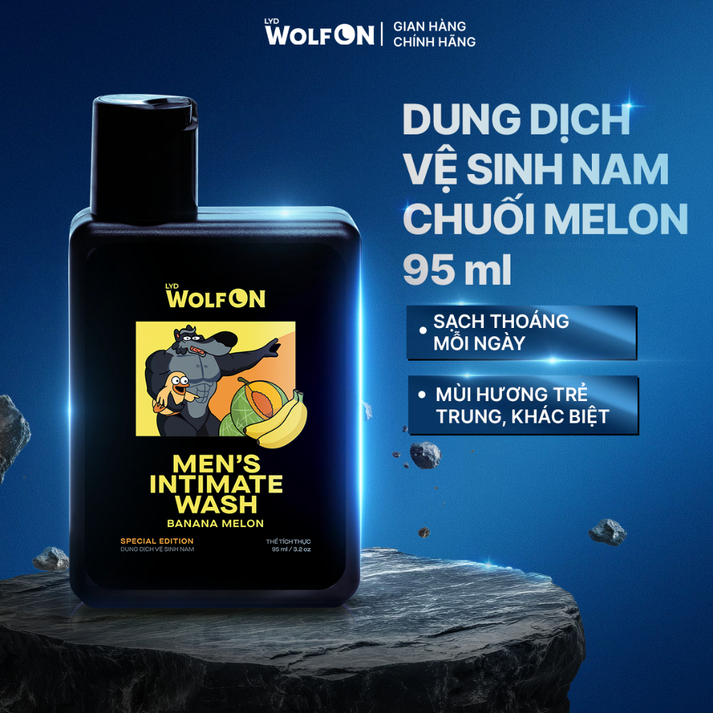 Dung Dịch Vệ Sinh Nam Giới, LYD Wolf On Hương Chuối Melon Tươi Mát Cuốn Hút, chai 95ml