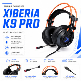 [CHÍNH HÃNG - BH 1 NĂM] Tai nghe gaming Xiberia K9 Pro Virtual 7.1 LED RGB ENC Driver 50mm Dây 2.2m