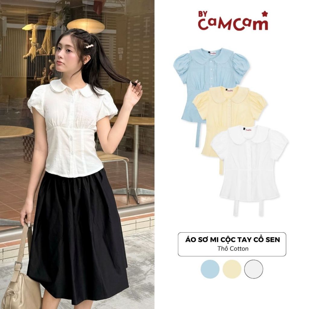 Áo Sơ Mi Cổ Sen Phối Ren Ember Shirt Bycamcam Tay Bí Trong Trẻo Mùa Hè AMN016