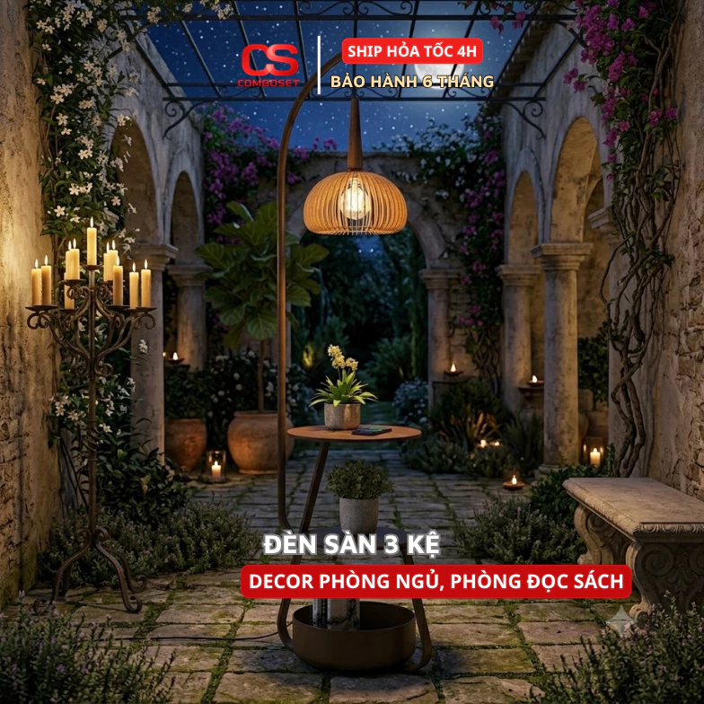 Đèn Bàn Đứng Có 3 Kệ Bàn Trà Phong Cách Cổ Điển Chụp Đèn Bằng Gỗ Nguyên Khối Trang Trí Phòng Khách 6012 — ảnh 1