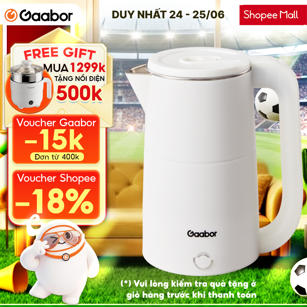 [Độc quyền Shopee] Ấm siêu tốc Gaabor EK20M-WH02A bình đun siêu tốc dung tích 2L công suất 1500W