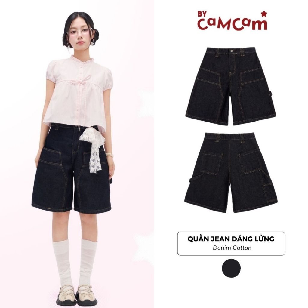 Quần Jean Chỉ Nổi Dáng Lửng Xanh Đen Short Jeans 𝑩𝒚𝒄𝒂𝒎𝒄𝒂𝒎 Năng Động Denim Short Jeans QTL047