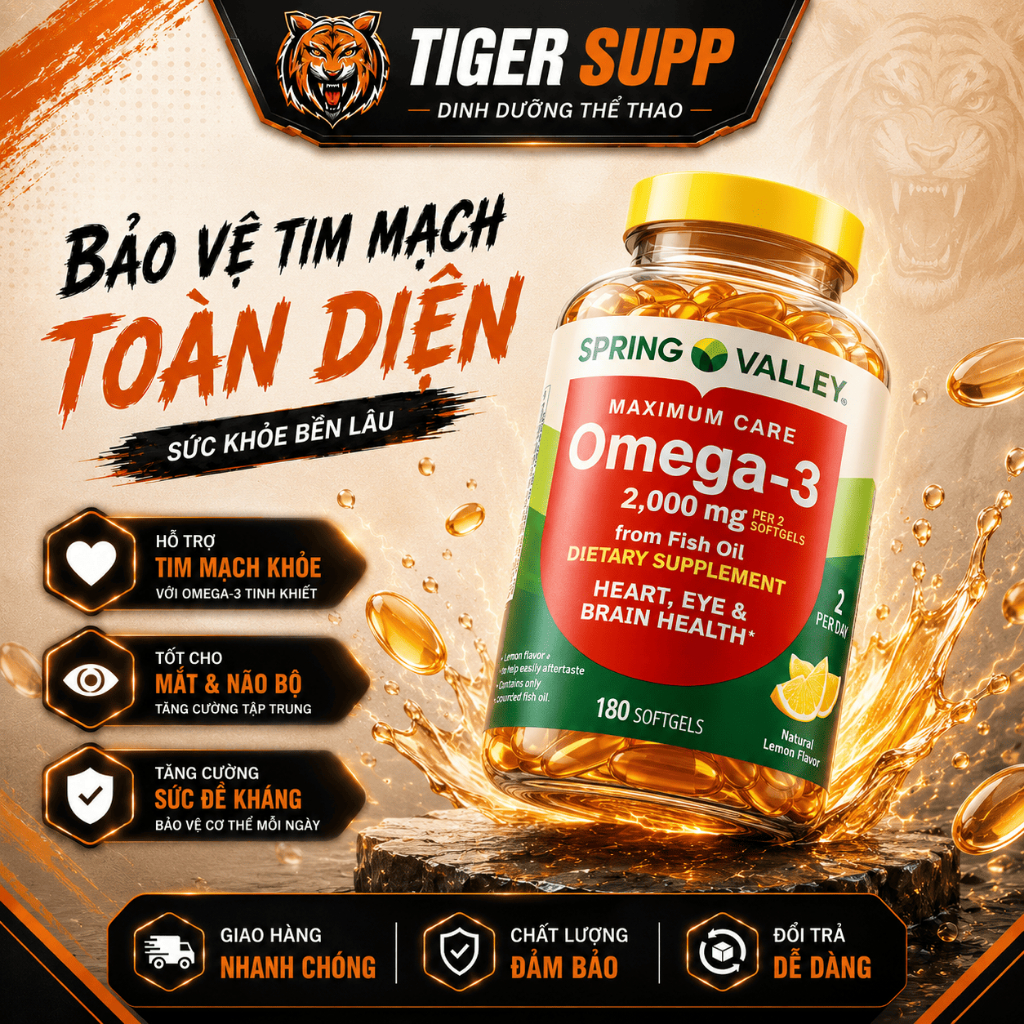 Spring Valley Omega-3 Fish Oil  - Viên Dầu Cá Siêu Cô Đặc Vị Chanh Hỗ Trợ Tốt Trí Não Và Mắt