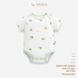 Honey (0-12M) Bộ bodychip sơ sinh cộc tay họa tiết đáng yêu chất Rayon thoáng mát thấm hút mồ hôi.