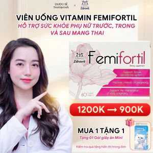 Viên Uống FEMIFORTIL Bổ Trứng,Tăng Khả Năng Thụ Thai 60V chứa Axit Folic chuẩn bị thả bầu, hiếm muộn, IVF
