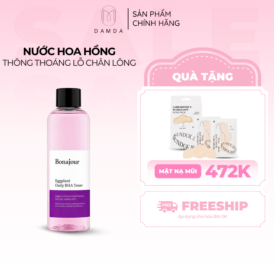 Nước hoa hồng chăm sóc da hằng ngày BONAJOUR EGGPLANT DAILY BHA TONER 205ml | DAMDAVN