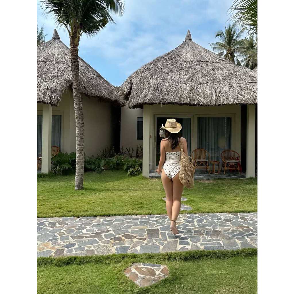 [SẴN] ONESOON Bikini 1 mảnh liền thân họa tiết kẻ sọc, chấm bi buộc dây sexy, bồ đồ bơi cao cấp cho nữ
