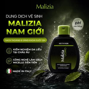 Dung Dịch Vệ Sinh Nam Malizia Uomo Detergente Intimo 200ml Hương Vetiver Nam Tính Làm Sạch Dịu Nhẹ Khử Mùi Cân Bằng
