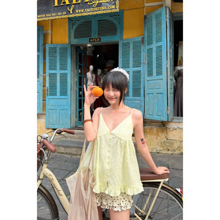 Áo OLV 2 dây cổ V trẻ trung dễ phối Ruffled Buttoned Cami Top phù hợp đi chơi