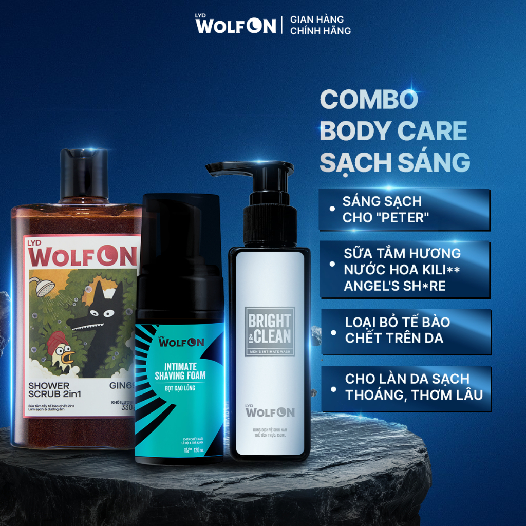 Combo Hè Đẳng Cấp LYD Wolf On, Sữa Tắm Gin 69 - Dung Dịch Vệ Sinh Nam Giới 150ml  - Bọt Cạo Lông