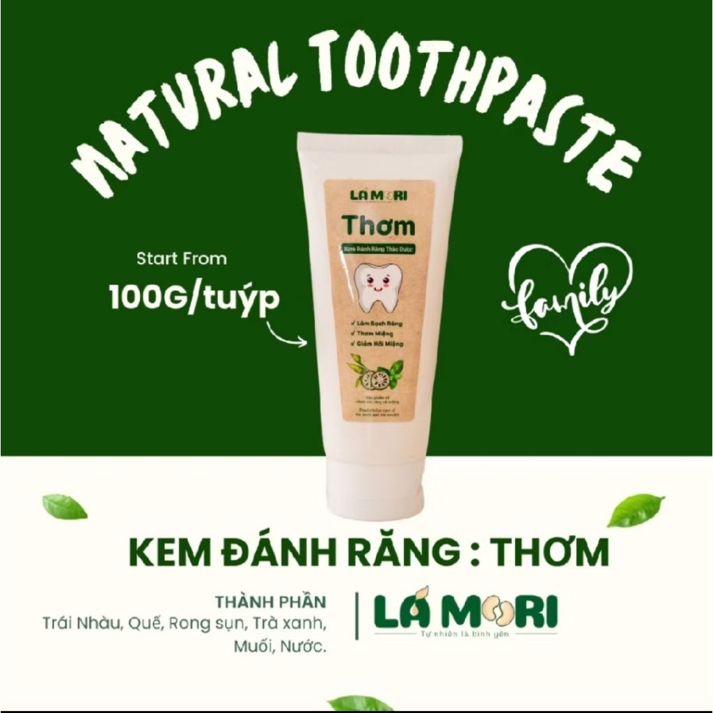 Kem đánh răng thảo dược Thơm LáMori - 100ml - Làm sạch, thơm miệng, an toàn cho bé