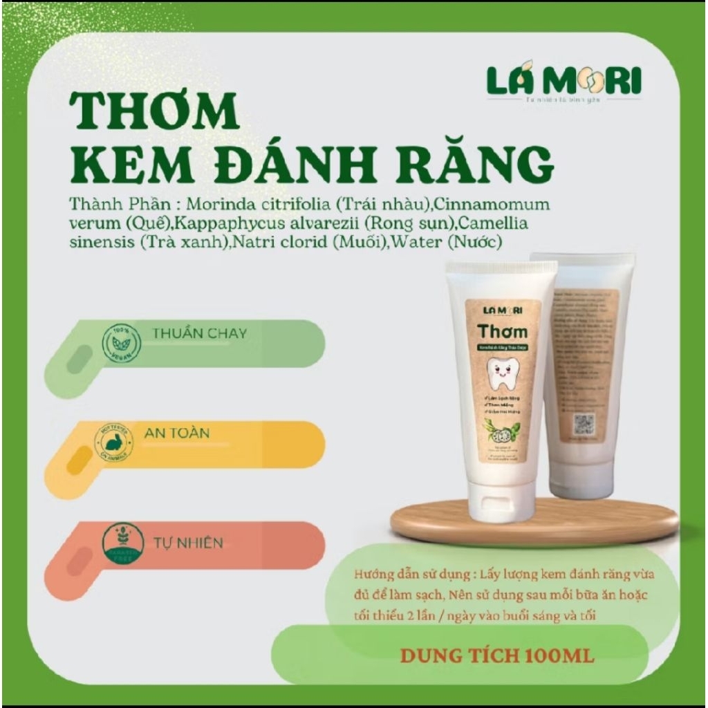 Kem đánh răng thảo dược Thơm LáMori - 100ml - Làm sạch, thơm miệng, an toàn cho bé