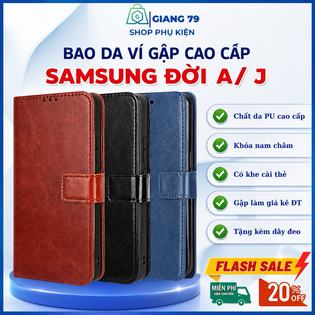 Ốp Lưng Bao Da Ví Gập SAMSUNG Hai Mặt Chất Lượng Cao Khóa Nam Châm Đời J/ A10 20 A30 A50 A70 A91 M33