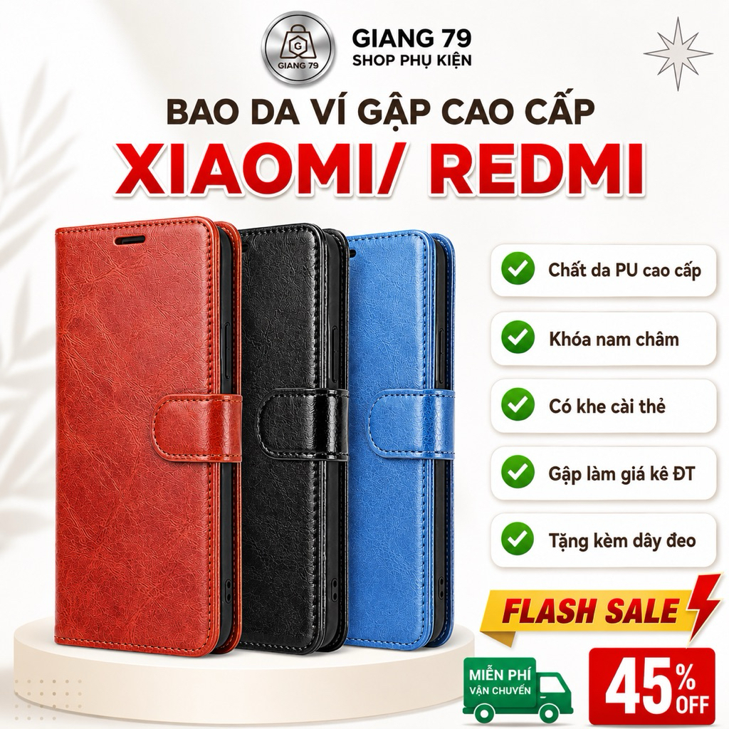 Ốp Lưng Bao Da Ví Gập Điện Thoại XIAOMI REDMI. Khóa Nam Châm, Chất Lượng Cao, Đẹp, Tiện Dụng (Đủ mã)