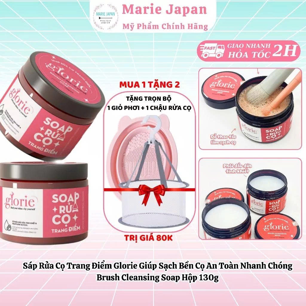 [MUA 1 TẶNG 2] Sáp Rửa Cọ Trang Điểm Glorie Sạch Nhanh Giúp Bền Cọ An Toàn Brush Cleansing Soap 130g