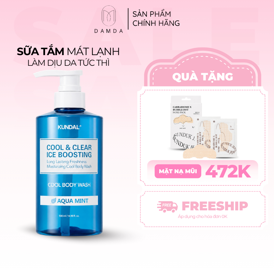 Sữa tắm mát lạnh KUNDAL COOL & CLEAR ICE BOOSTING COOL BODY WASH AQUA MINT 500ml | DAMDAVN