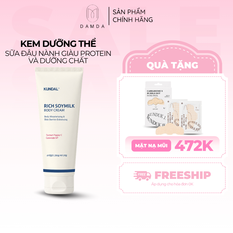 Kem dưỡng thể KUNDAL sữa đậu nành giàu protein và dưỡng chất RICH SOYMILK BODY CREAM 200ml | DAMDAVN