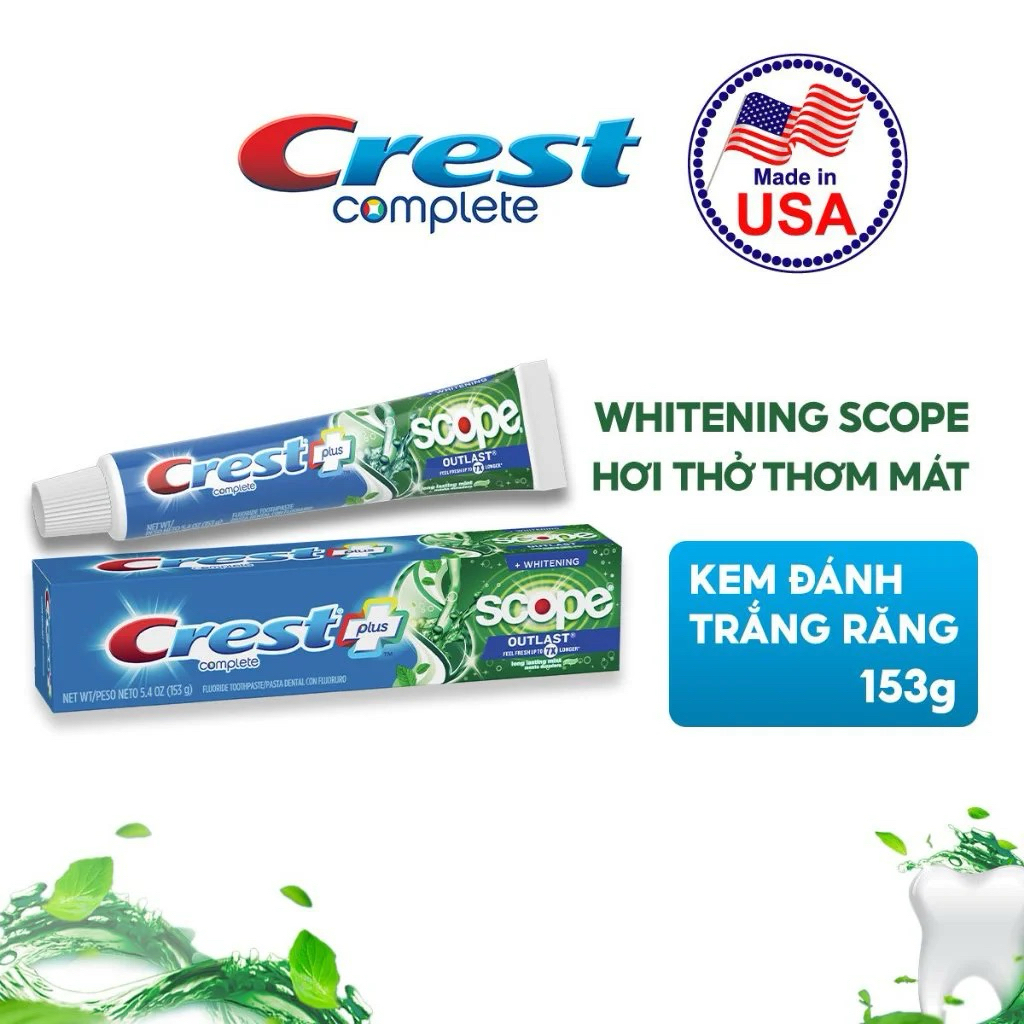 [HÀNG AIR] KEM ĐÁNH RĂNG CREST MỸ SCOPE OUTLAST TRẮNG RĂNG THƠM MIỆNG (DATE XA)