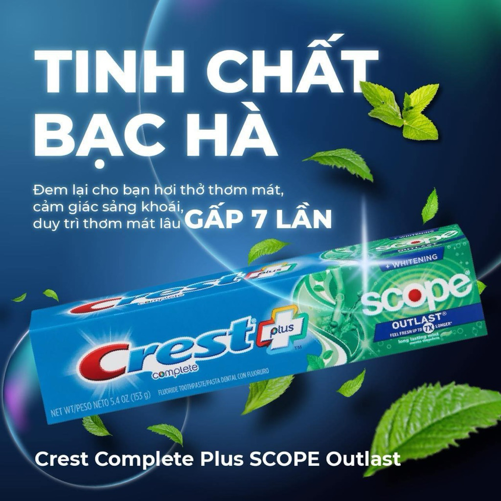 [HÀNG AIR] KEM ĐÁNH RĂNG CREST MỸ SCOPE OUTLAST TRẮNG RĂNG THƠM MIỆNG (DATE XA)