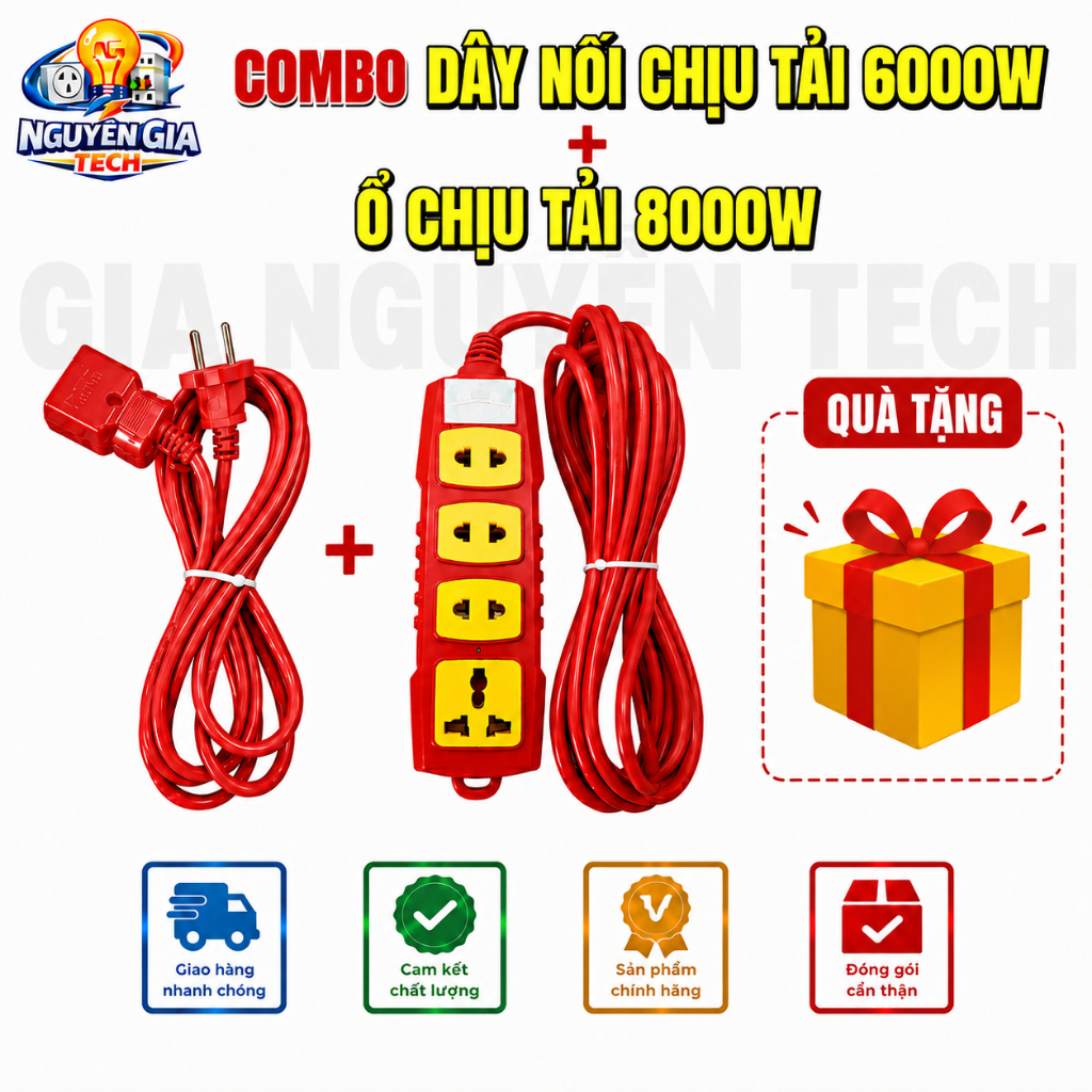 [ COMBO SIÊU SALE ] DÂY ĐIỆN NỐI CHỊU TẢI KÈM Ổ ĐIỆN CHỊU TẢI 8000W