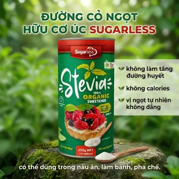 Đường cỏ ngọt hữu cơ Úc Sugarless lon 350g, đường ăn kiêng, không calo, không làm tăng đường huyết