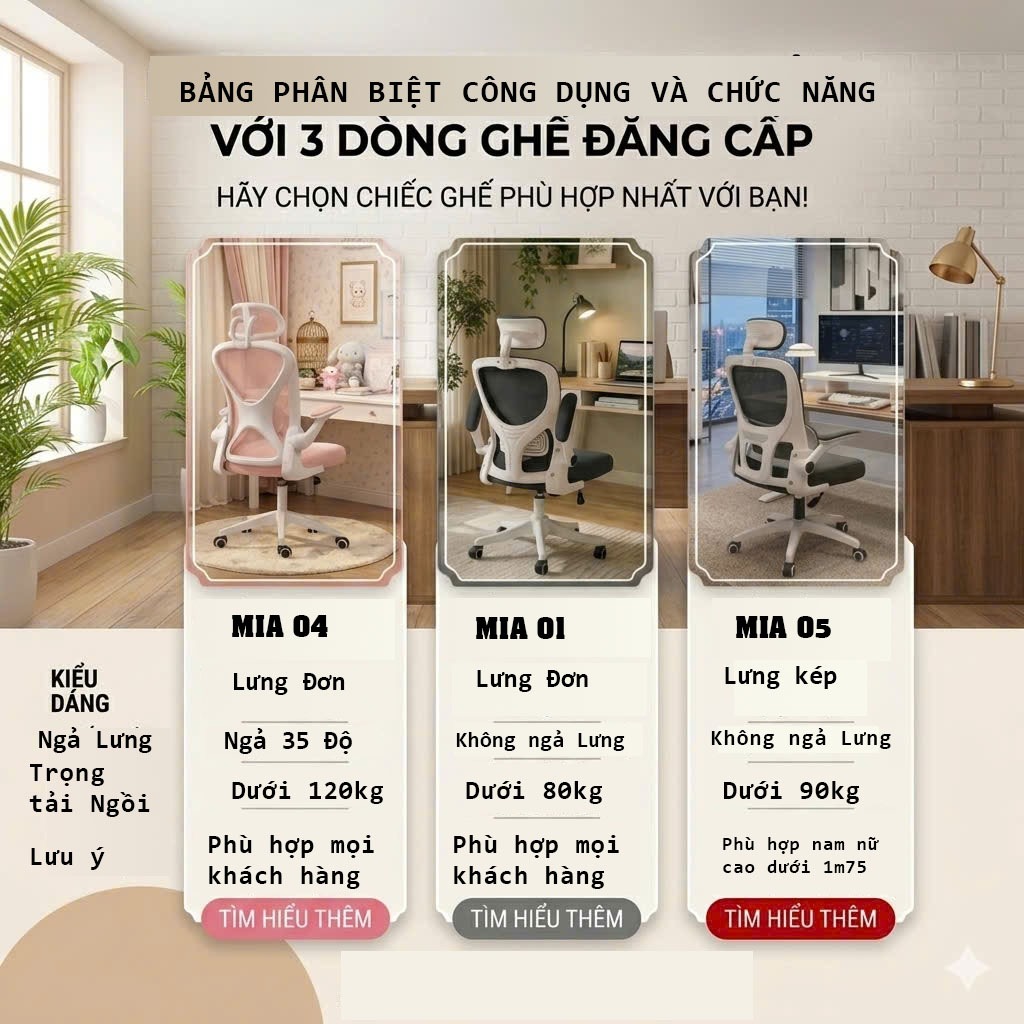 MIA FURNITURE Ghế Công Thái Học Mia01,Xoay 360, Tựa Đầu Linh hoạt | BigBuy360 - bigbuy360.vn