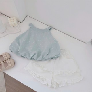 Quần áo trẻ em, Set yếm xanh chấm bi bé gái 9-26kg S2152 Tiểu Yến KID