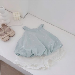 Quần áo trẻ em, Set yếm xanh chấm bi bé gái 9-26kg S2152 Tiểu Yến KID