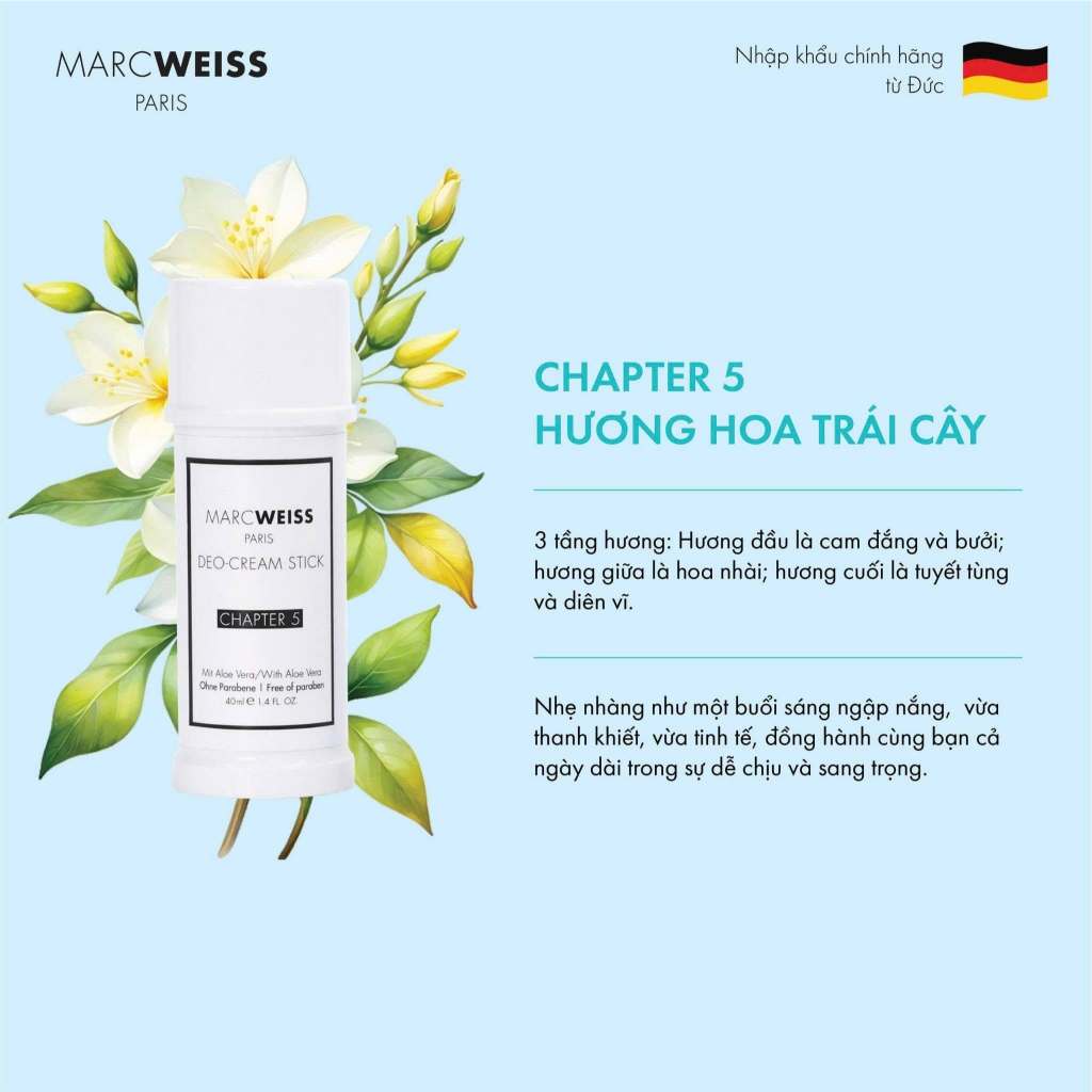 Lăn khử mùi Deo hương chapter 5 MarcWeiss Paris 4 trong 1 dạng kem, dưỡng sáng da, ngăn mồ hôi từ Đức 40ml