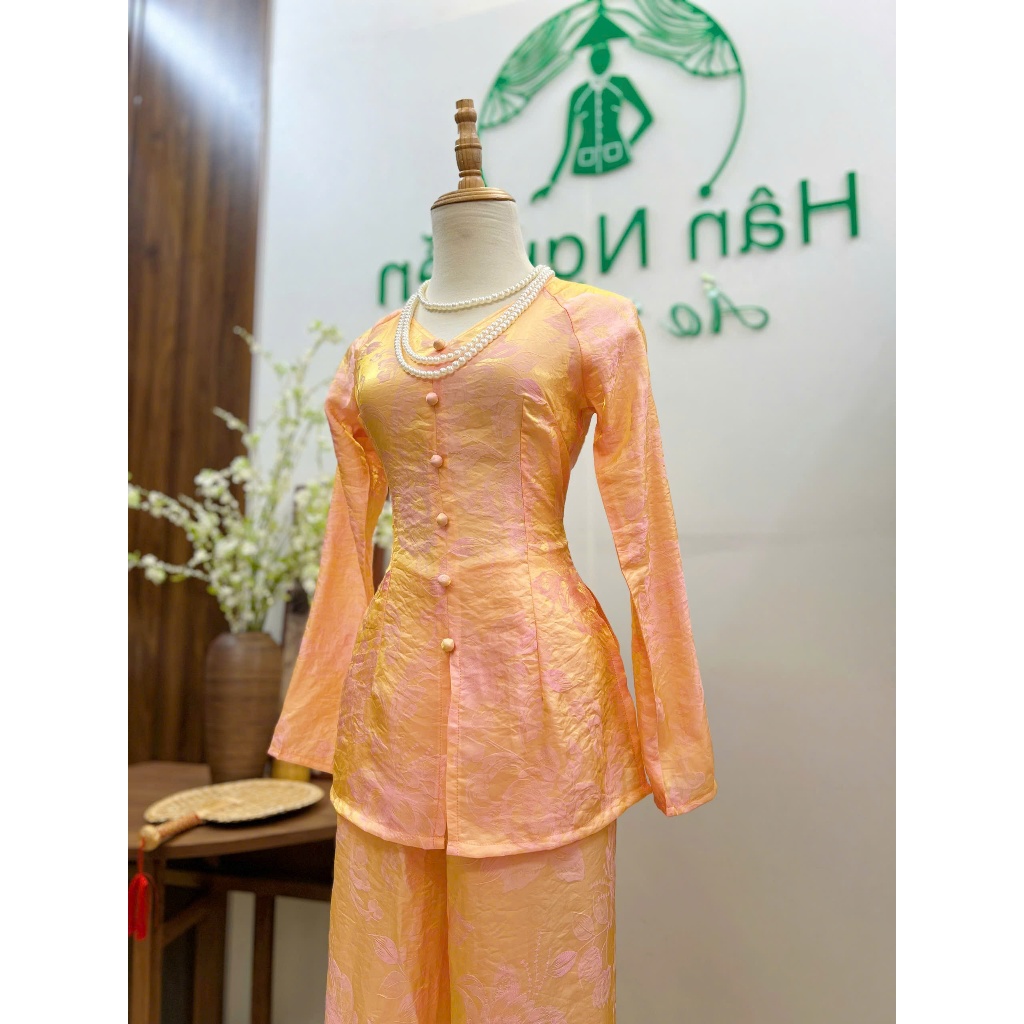 B.A207 - BÀ BA GẤM TƠ TENCEL ÁNH KIM DỆT HOẠ TIẾT SANG MỊN CỔ TIM TAY DÀI ( QUẦN CÙNG CHẤT DÂY KÉO )
