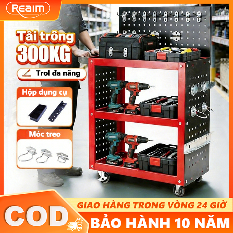 Xe đẩy dụng cụ đồ nghề 3 tầng bánh xe xoay 360 độ Lớp phủ chống gỉ Đựng Đồ Gia Đình Sửa Chữa Đa Năng