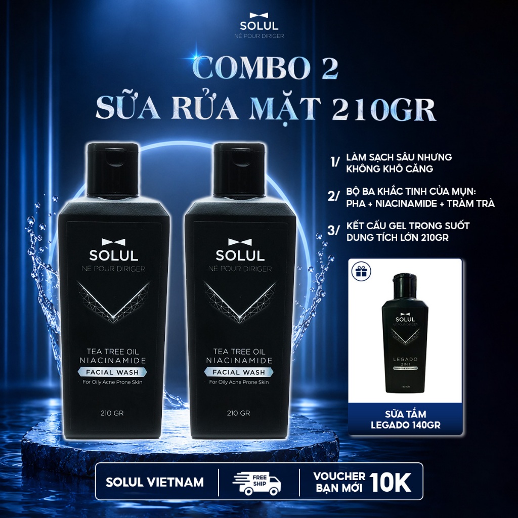 Sữa Rửa Mặt Cho Nam SOLUL Niacinamide 210gr – Kiểm Soát Dầu, Làm Sạch Sâu, Hỗ Trợ Ngừa Mụn