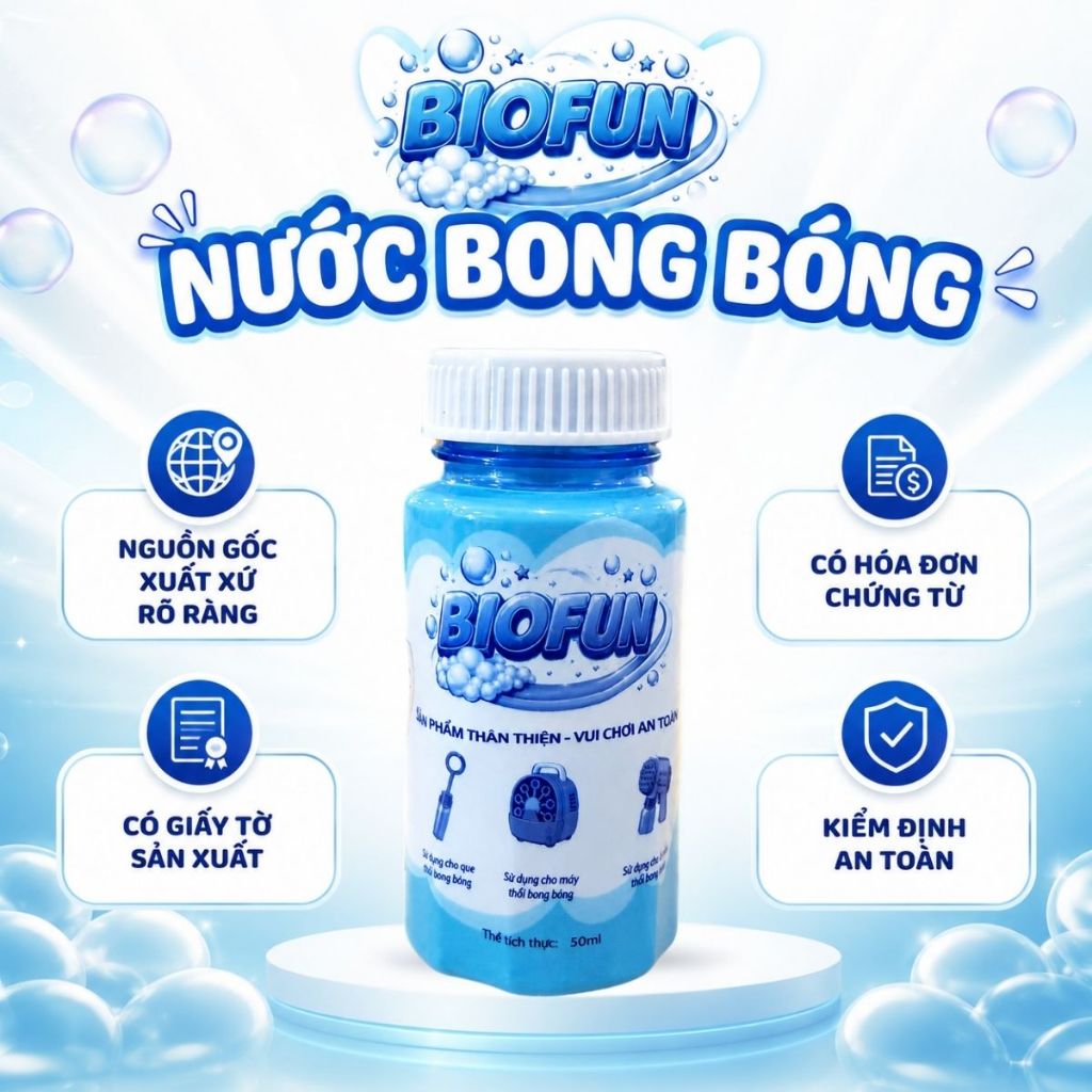 Nước thổi bong bóng xà phòng Biofun dung tích 50ml dùng cho súng bắn bong bóng đồ chơi vận động cho bé