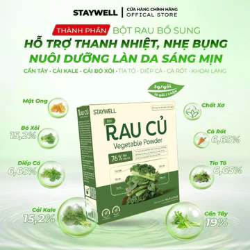 Bột Rau Cần Tây Cải Xoăn Bó Xôi Diếp Cá Tía Tô - STAYWELL Vegetable Powder Mix ( Hộp 15 gói x 3g )