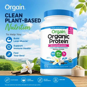 Orgain Organic Protein + 50 Superfoods Sữa bột protein thực vật vị vani 1.22kg 21g protein