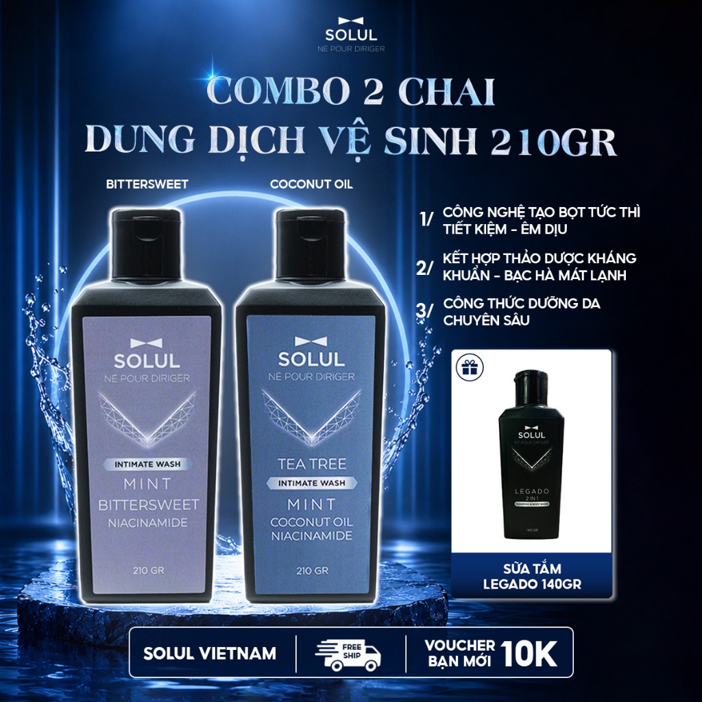 Dung dịch vệ sinh nam giới hương bạc hà SOLUL 210g - Khử mùi, Mát lạnh, Dưỡng ẩm