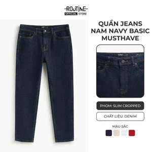 Quần Jeans Nam Trơn Xanh Navy Form Slim Cropped - Routine 10S25DPA105C