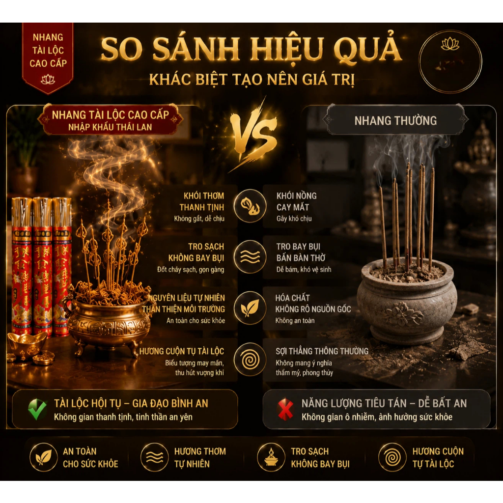 Nhang Thần Tài Tài Lộc Cao Cấp Cuộn Tàn Vàng Ánh Kim | Hương Thơm Dễ Chịu, Ít Khói, Thanh Lọc Không Gian Phong Thủy | 30