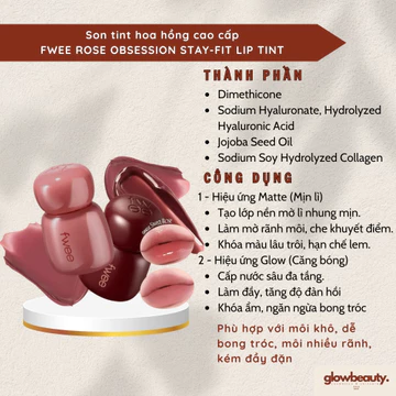 Son tint hoa hồng cao cấp (24 color) FWEE Rose Obsession Stay-fit Lip Tint - Cấp nước, khóa màu tốt