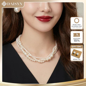 N585 choker dây chuyền 3 sợi hạt ngọc hạt trai sang trọng cho nữ