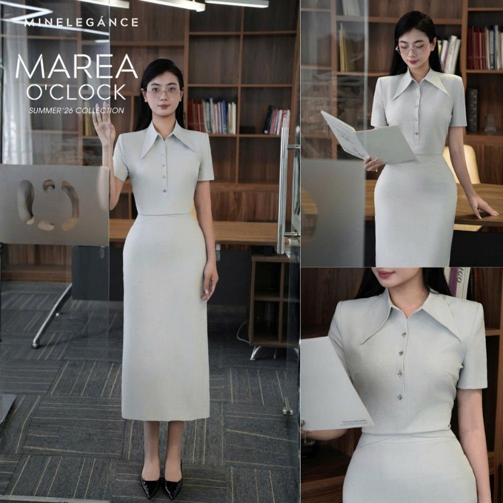 MINELEGÁNCE | SET ÁO SƠ MI CỔ ĐỨC & CHÂN VÁY BÚT CHÌ THANH LỊCH, SANG TRỌNG - MIN81