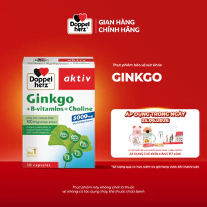 Viên uống bổ não Doppelherz Ginkgo hỗ trợ tăng cường tuần hoàn não và cải thiện trí nhớ (Hộp 30 viên)