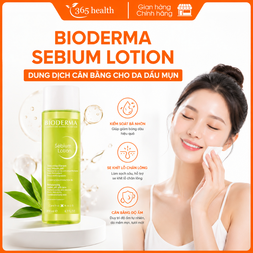Dung Dịch Cân Bằng Da Bioderma Sebium Lotion 200ml - Toner Cho Da Dầu mụn