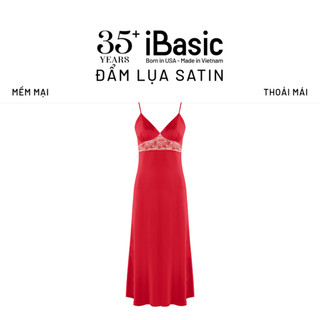 Đầm ngủ nữ iBasic lụa satin 2 dây phom suông dài phối ren SW071